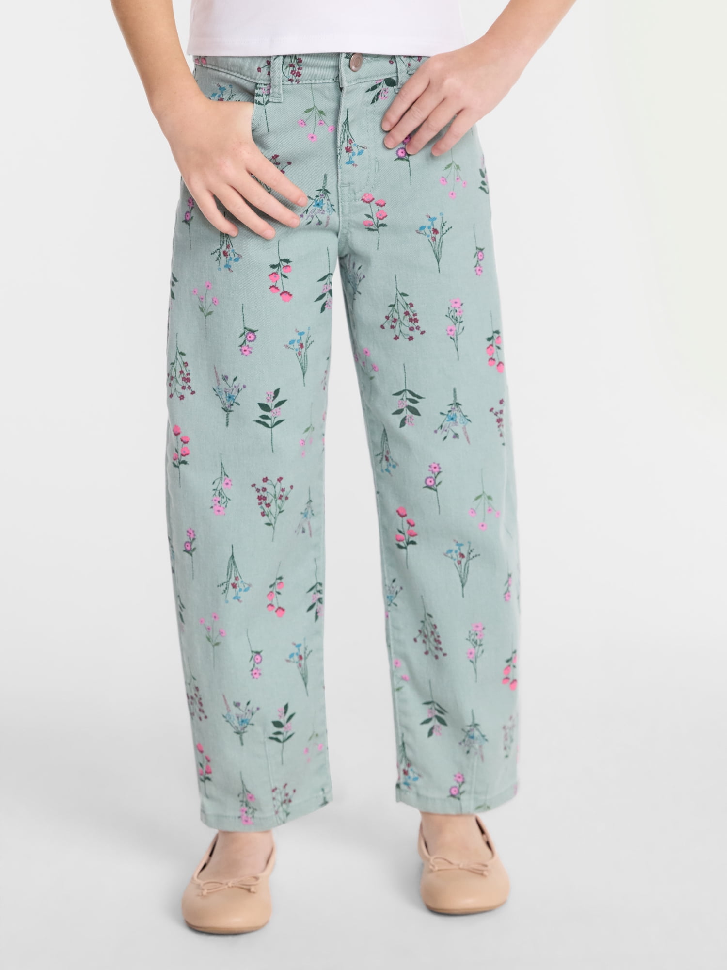 Wonder Nation Girls Ankle Length Barrel Jeans, Sizes 5-18
