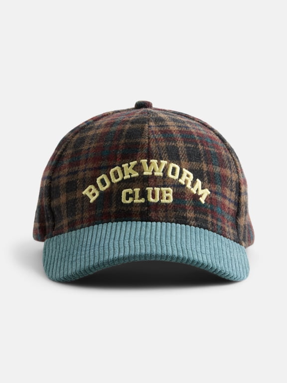 Girls' Plaid Bookworm Baseball Hat, Green, One Size
