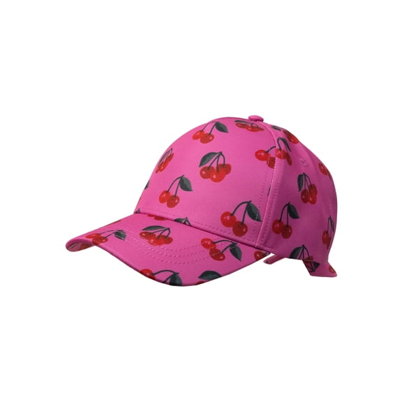 Wonder Nation Girls Baseball Hat, Pink Cherry Print Tie Back
