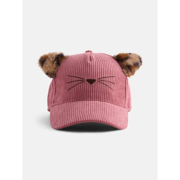 Wonder Nation Girls' Corduroy Cat Baseball Hat, Pink, One Size