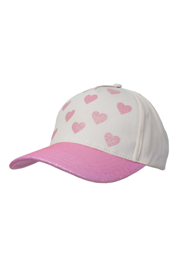 Girls Baseball Hat, Pink Foil Hearts