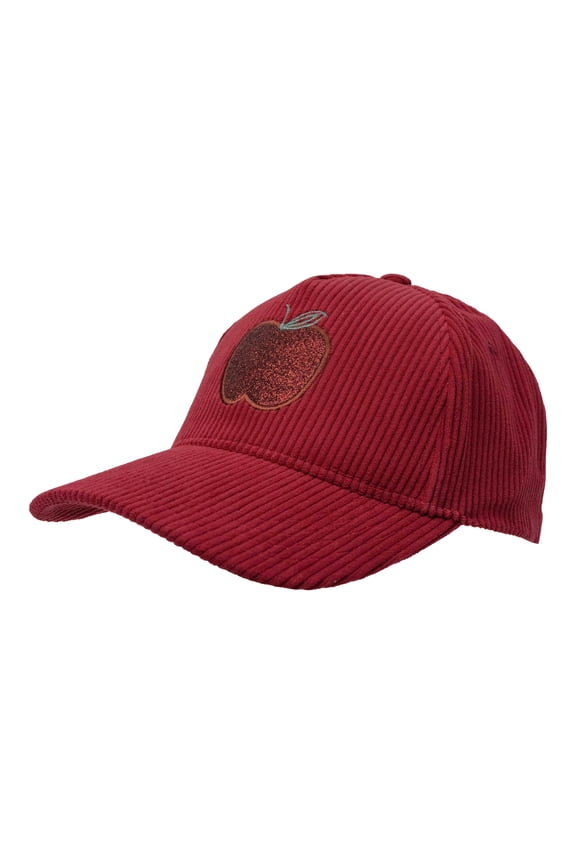 Girls Baseball Hat, Red Corduroy Apple Icon