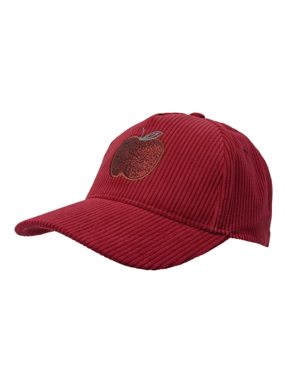 Girls Baseball Hat, Red Corduroy Apple Icon