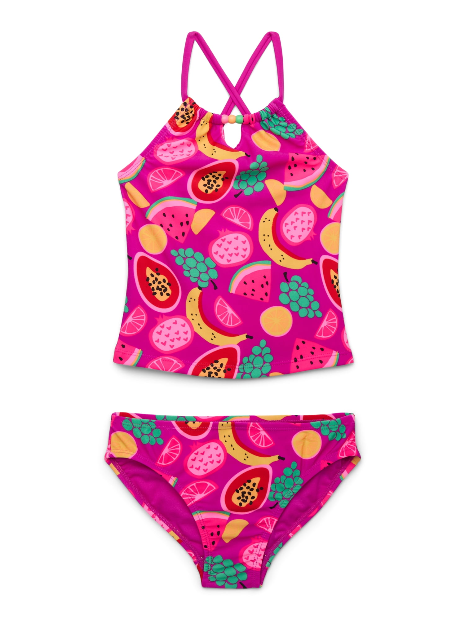 Wonder Nation Girls Beaded High Neck Tankini Swimsuit with UPF 50, 2-Piece, Sizes 4-18 & Plus