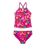 Wonder Nation Girls Beaded High Neck Tankini Swimsuit with UPF 50, 2-Piece, Sizes 4-18 & Plus