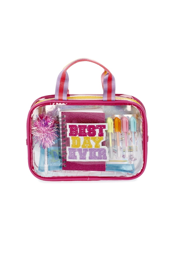 Girls Best Day Ever Zip Pouch and Stationery Accessories Set, 9-Piece, Rainbow
