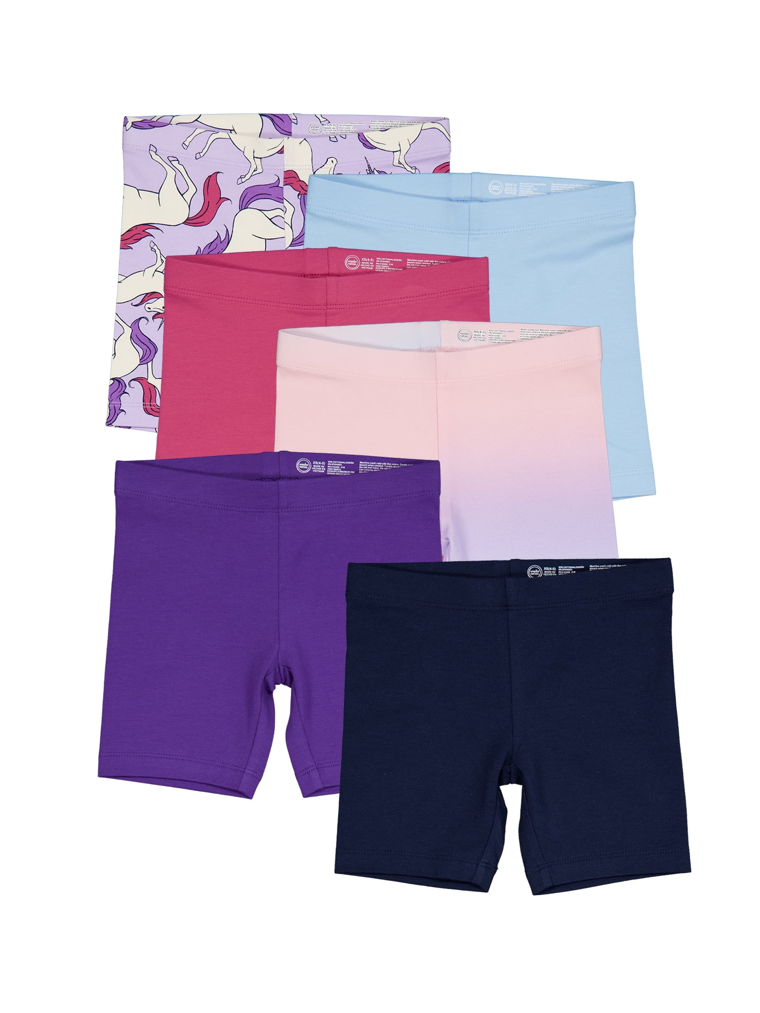 Wonder Nation Girls Bike Short, 6-Pack, Sizes 4-18 & Plus