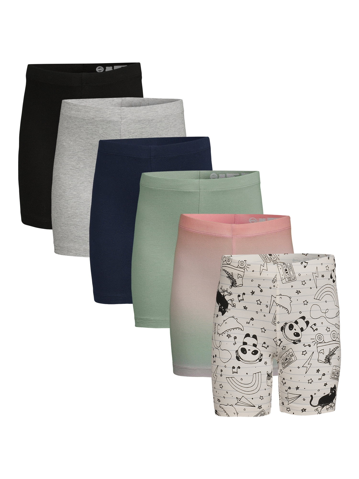 Wonder Nation Girls Bike Shorts, 6-Pack, Sizes 4-18 & Plus
