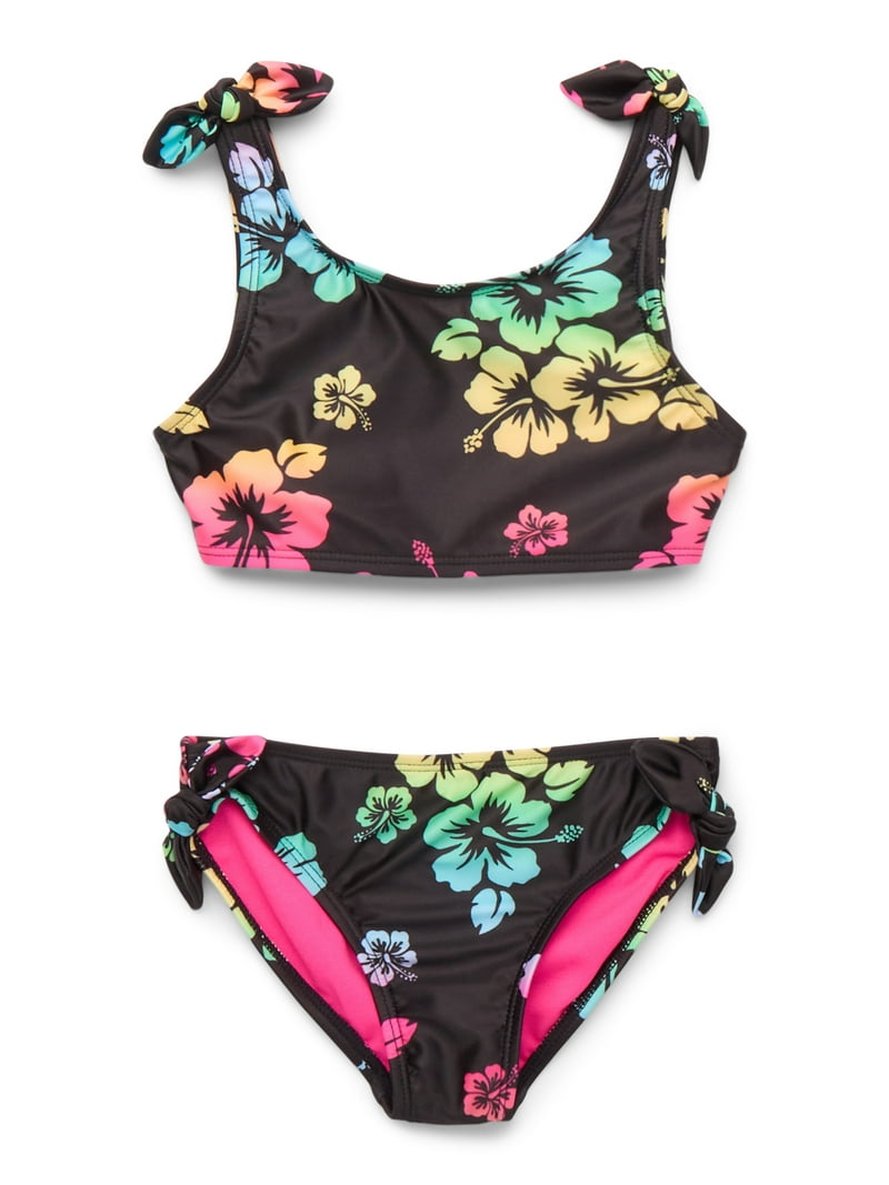 Wonder Nation Girls Bow Bikini Swimsuit Set with UPF50+, 2-Piece