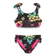 Wonder Nation Girls Bow Bikini Swimsuit Set with UPF50+, 2-Piece