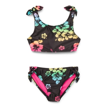 Wonder Nation Girls Bow Bikini Swimsuit Set with UPF50+, 2-Piece