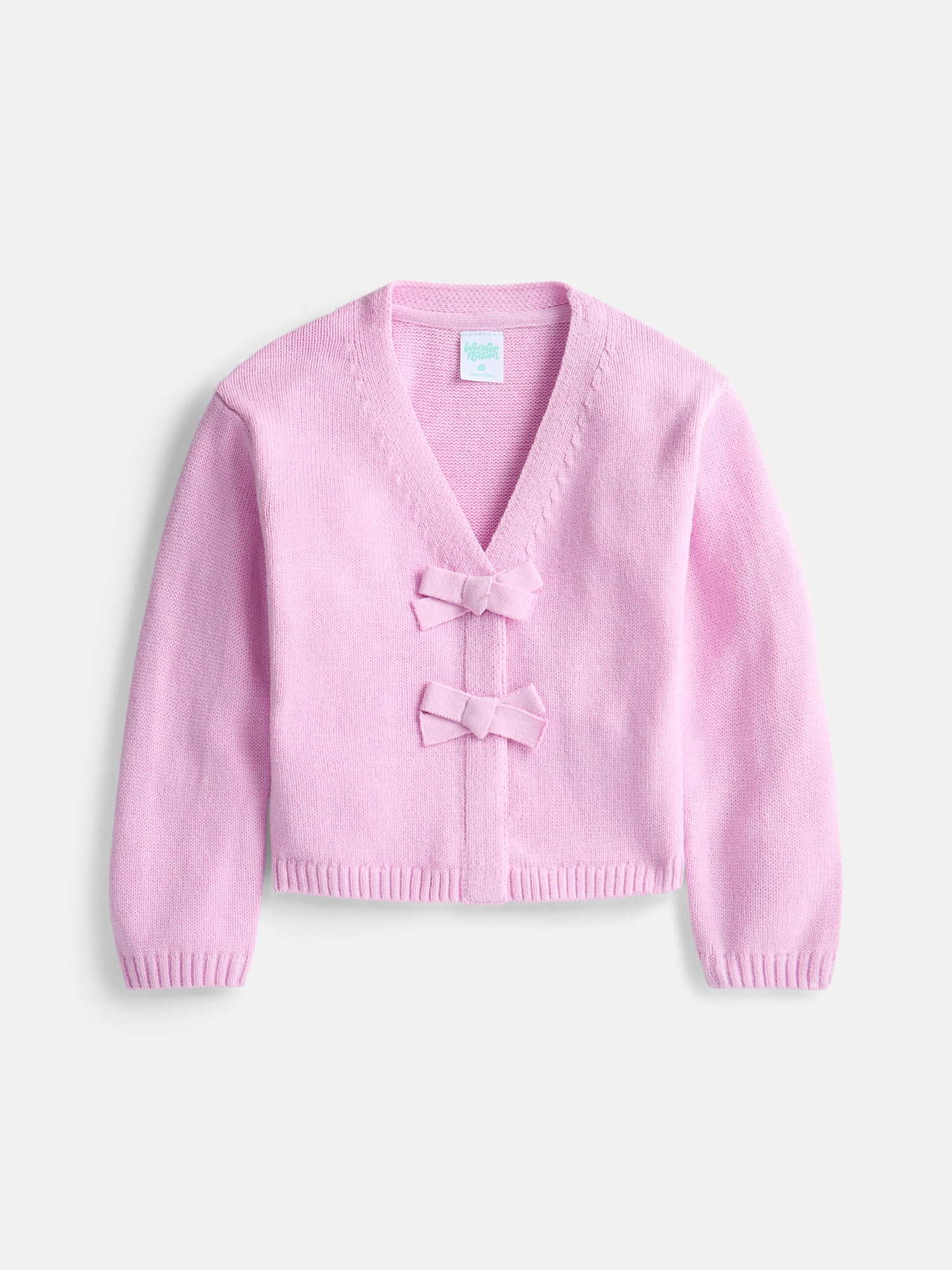 Wonder Nation Toddler Girls' Bow Front Cardigan Sweater with Long Sleeves, Sizes 12M- 5T