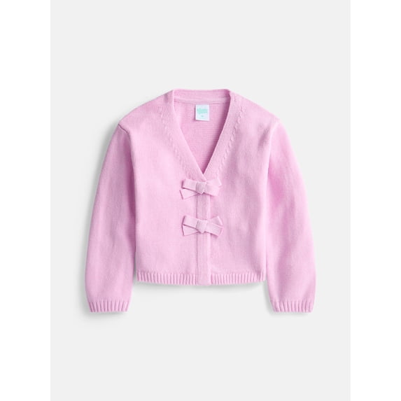 Wonder Nation Toddler Girls' Bow Front Cardigan Sweater with Long Sleeves, Sizes 12M- 5T