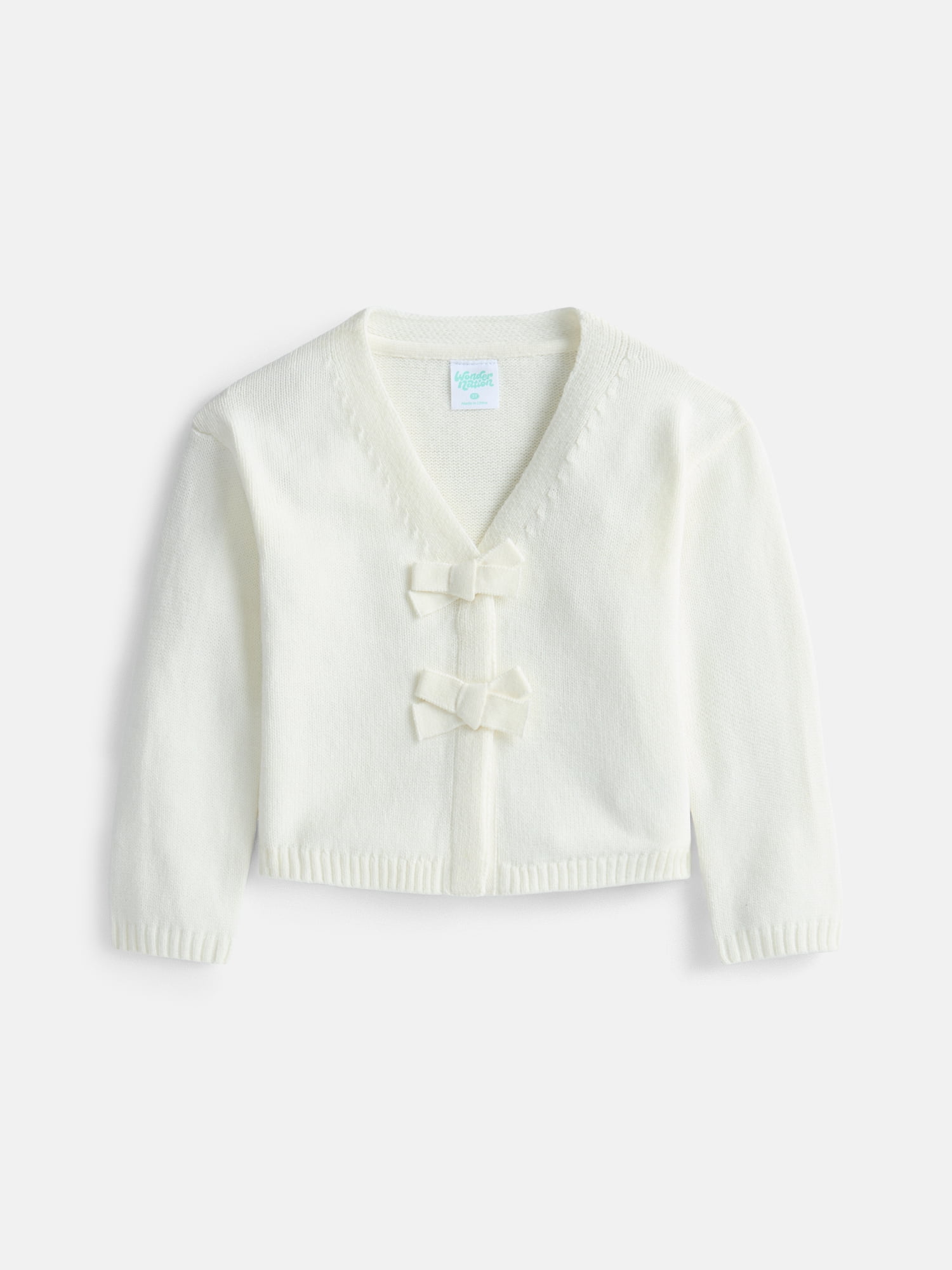 Wonder Nation Toddler Girls' Bow Front Cardigan Sweater with Long Sleeves, Sizes 12M- 5T