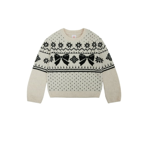 Wonder Nation Girls Holiday Fair Isle Sweater, Sizes 4-18 & Plus