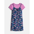 thumbnail image 1 of Wonder Nation Girls Bow Front Cami Dress and Tee, 2-Piece Outfit Set, Sizes 4-18, 1 of 3