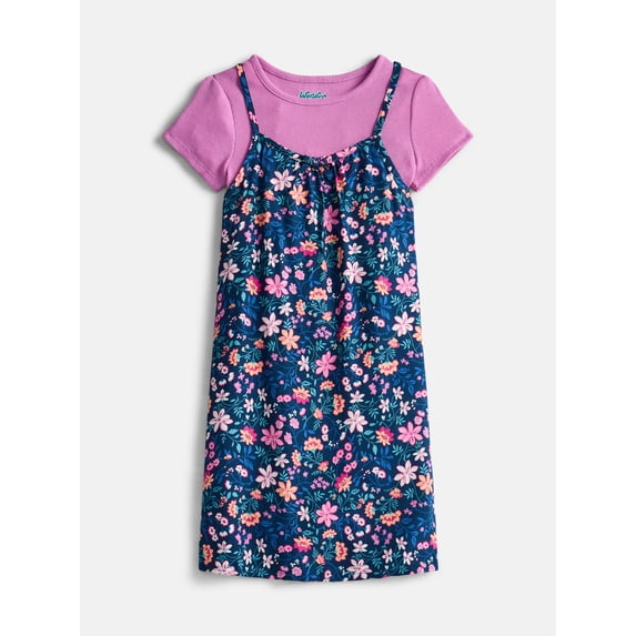 Wonder Nation Girls Bow Front Cami Dress and Tee, 2-Piece Outfit Set, Sizes 4-18