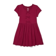 WONDER NATION Girls Bow Front Skater Dress with Short Sleeves, Sizes 4-18 & Plus
