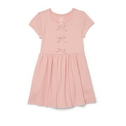 WONDER NATION Girls Bow Front Skater Dress with Short Sleeves, Sizes 4-18 & Plus