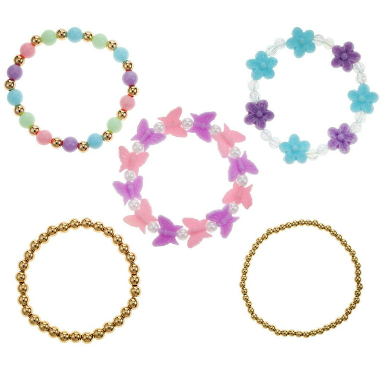 Wonder Nation Girls Butterflies & Flowers Beaded Stretch Bracelets, Pastel  Multicolored, 5 Pieces