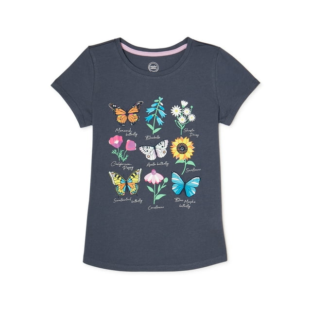 Wonder Nation Girls Butterfly Short Sleeve Tee, 4-18 & Plus