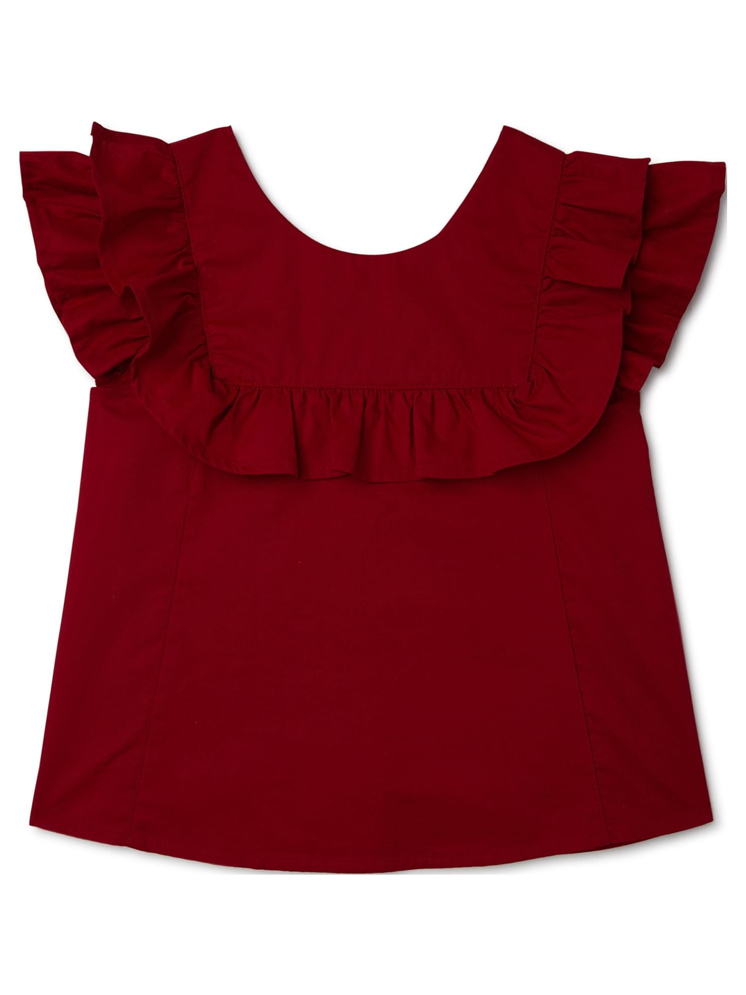 Wonder Nation Girls’ Button Back Ruffle Woven Top, Sizes 4-18 & Plus ...