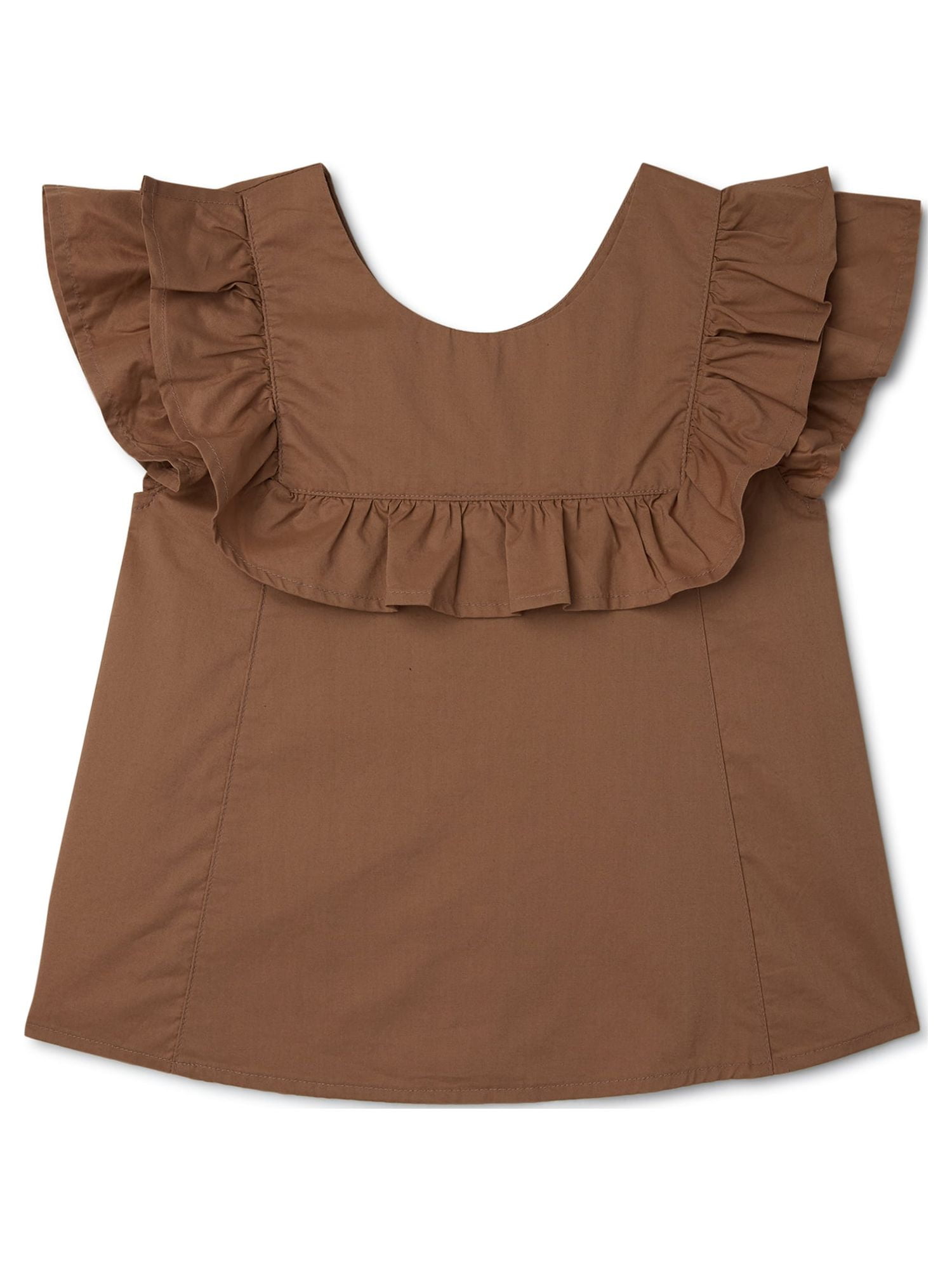 Wonder Nation Girls’ Button Back Ruffle Woven Top, Sizes 4-18 & Plus ...