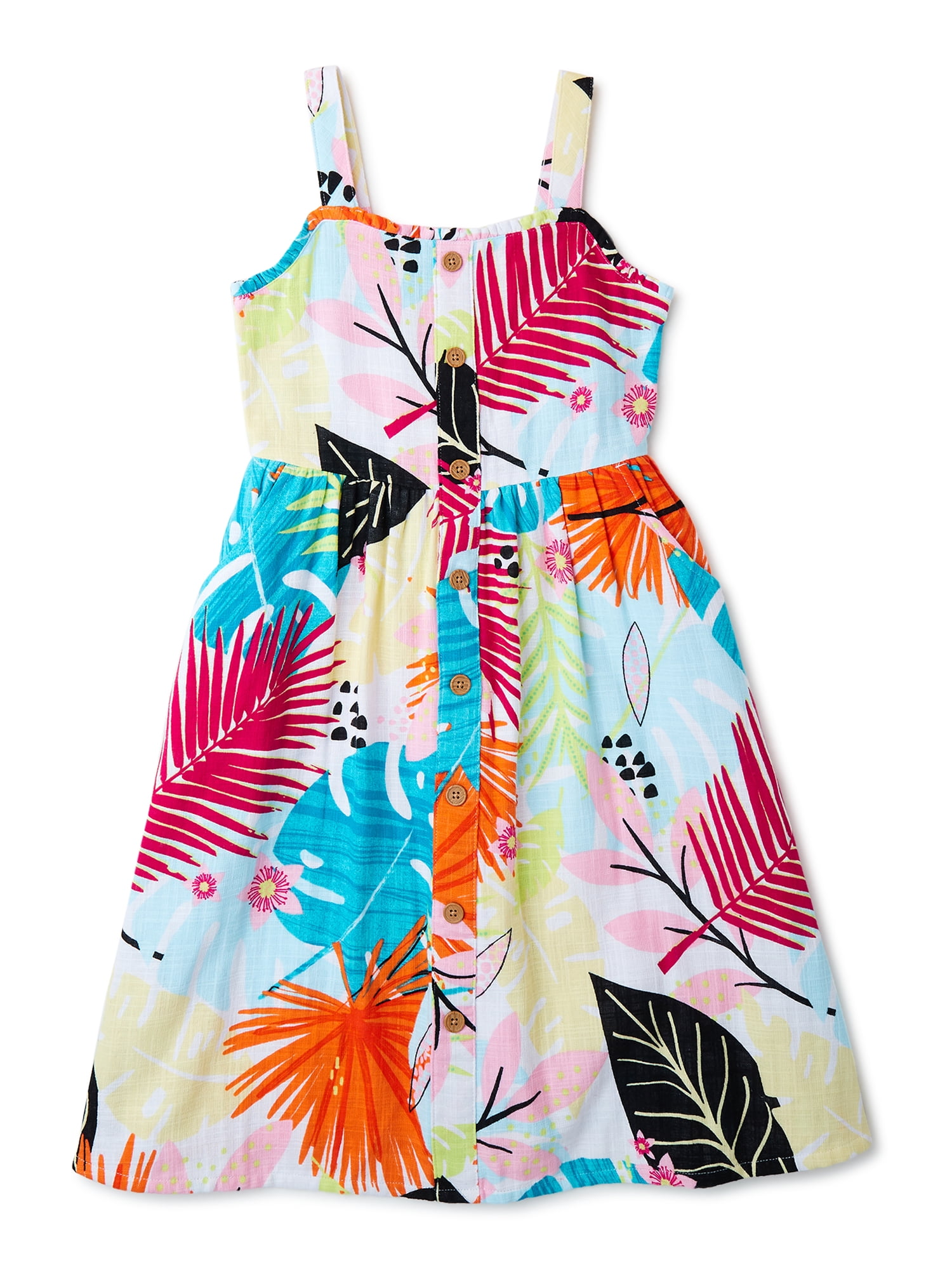 Wonder Nation Girls Button Front Dress, Sizes 4-18 & Plus - Walmart.com