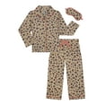thumbnail image 1 of Wonder Nation Girls Button Front Long Sleeve Top & Pant Pajama Set with an Eyemask, 3-Piece, Sizes 4-18 & Plus, 1 of 4