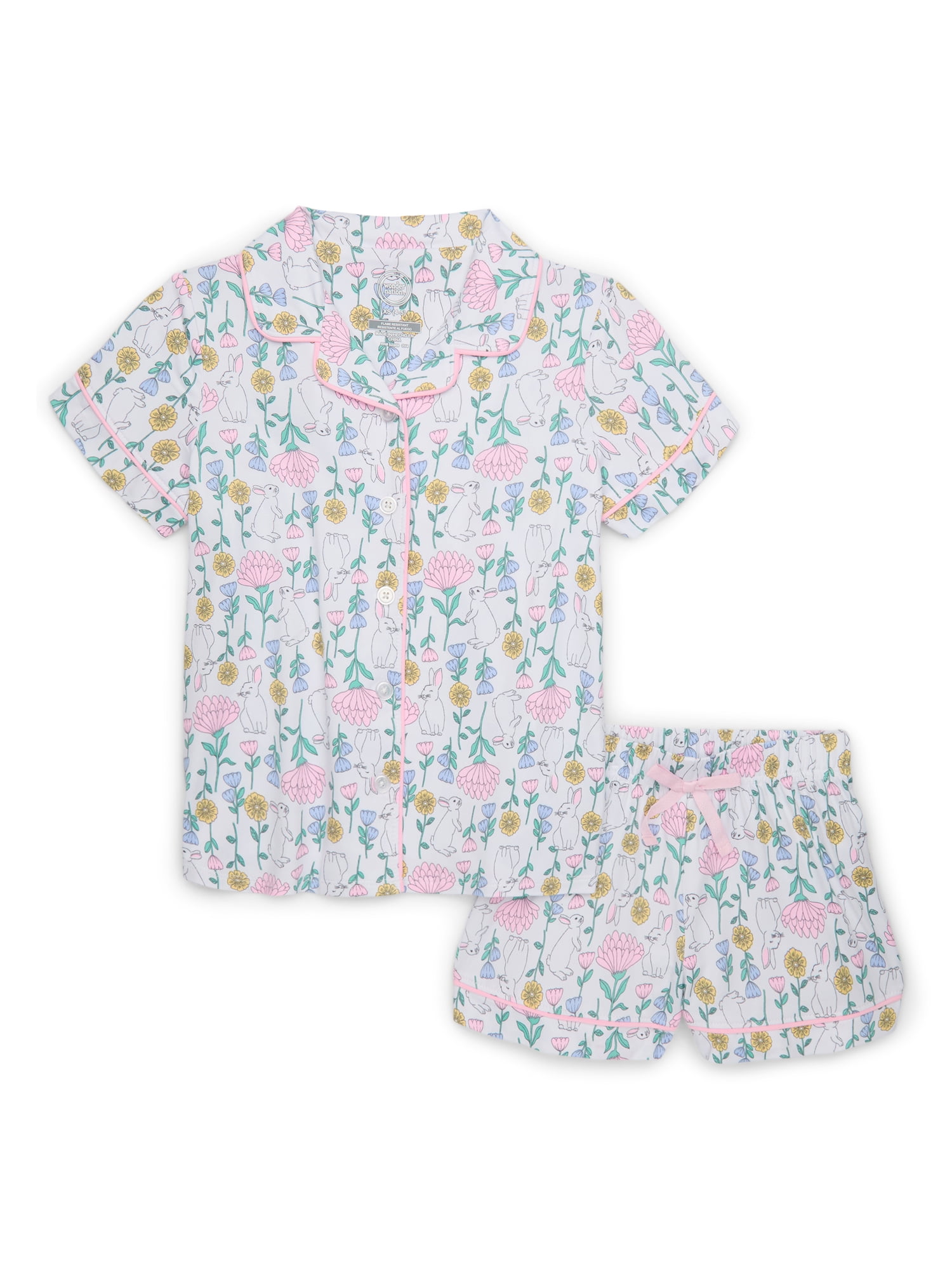 Wonder Nation Girls Button Front Pajama Top & Shorts Set, 2-Piece, Sizes 4-18 & Plus