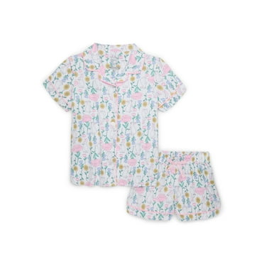 Wonder Nation Girls Button Front Pajama Top & Shorts Set, 2-Piece, Sizes 4-18 & Plus