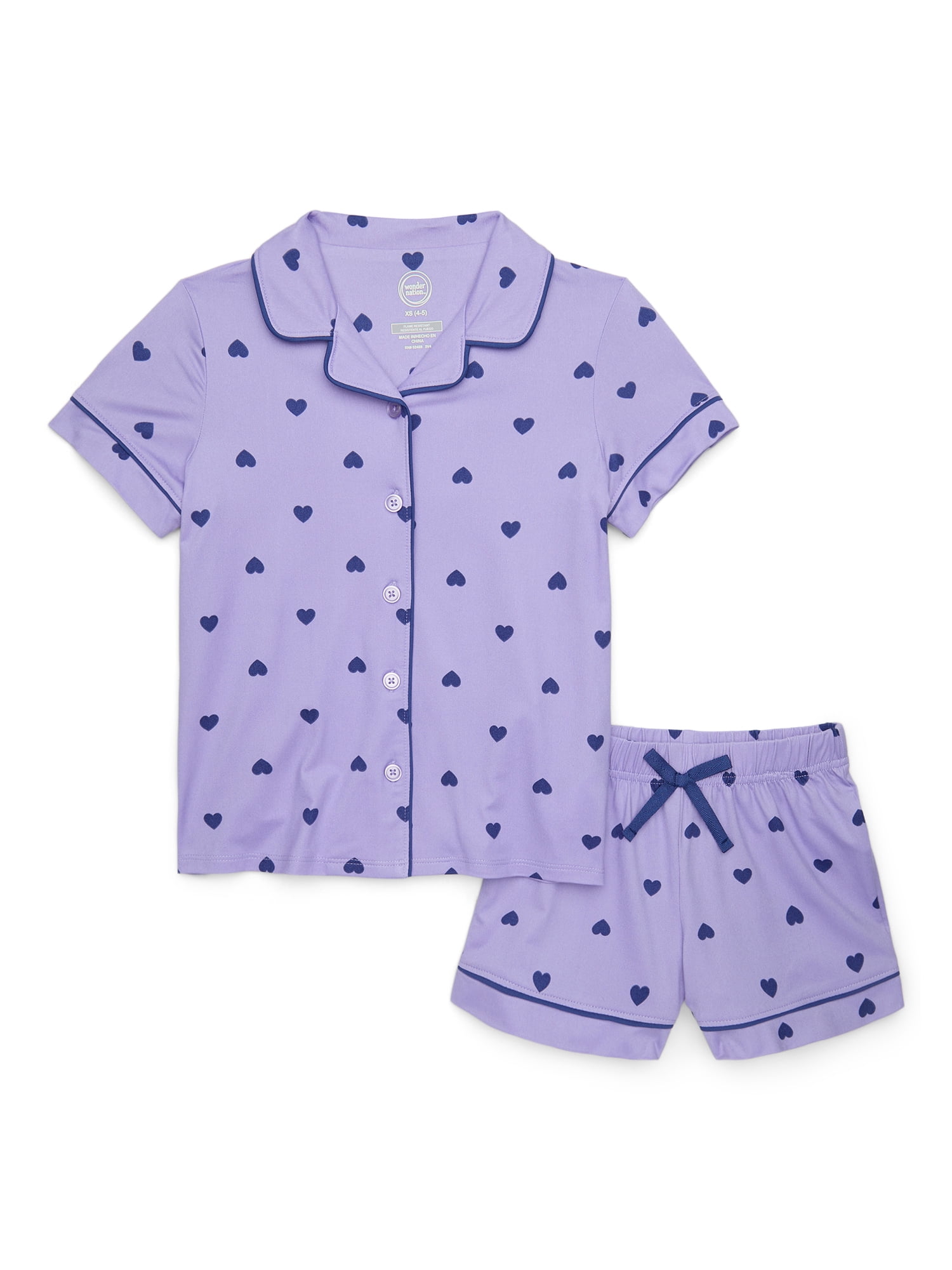 Wonder Nation Girls Button Front Pajama Top & Shorts Set, 2-Piece, Sizes 4-18 & Plus
