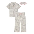 thumbnail image 1 of Wonder Nation Girls Button Front Short Sleeve Top & Pant Pajama Set with an Eyemask, 3-Piece, Sizes 4-18 & Plus, 1 of 4