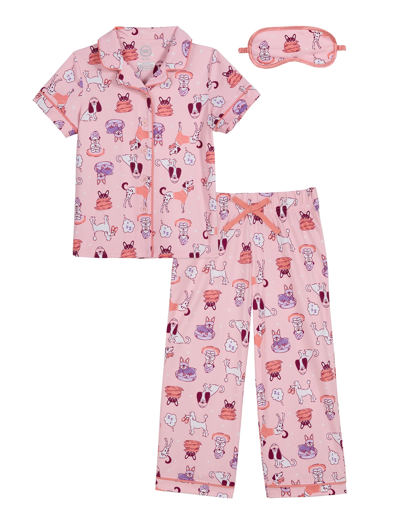 Wonder Nation Girls Button Front Short Sleeve Top & Pant