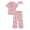thumbnail image 1 of Wonder Nation Girls Button Front Short Sleeve Top & Pant Pajama Set with an Eyemask, 3-Piece, Sizes 4-18 & Plus, 1 of 4