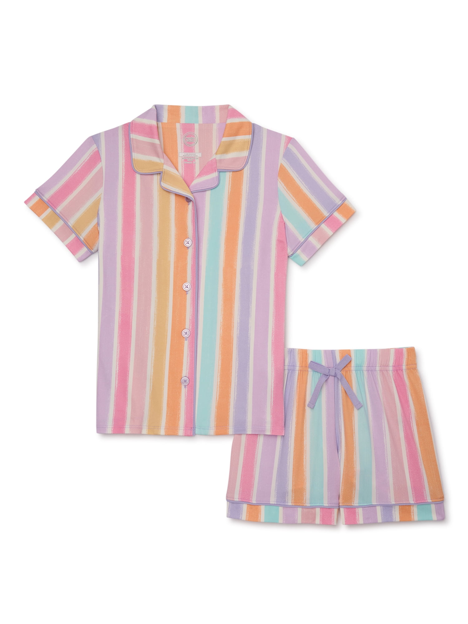 Wonder Nation Girls Button Front Sleep Coat Set Pajama 2 Piece Sizes 4 18 Plus Walmart