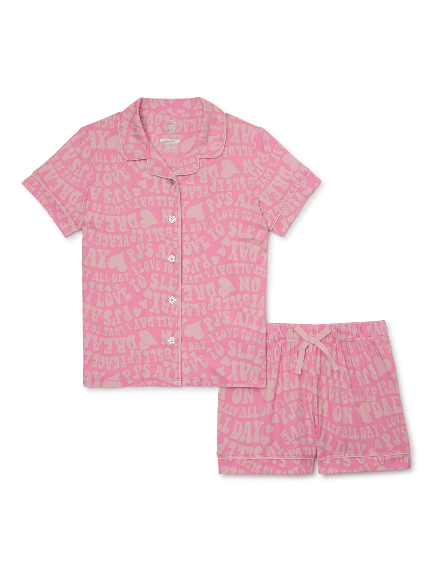 Wonder Nation Girls Button Front Sleep Coat Set Pajama 2 Piece Sizes 4 18 Plus Walmart