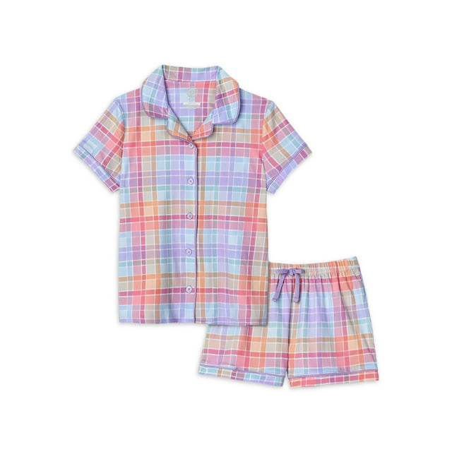 Wonder Nation Girls Button Front Sleep Coat Set Pajama, 2-piece, Sizes ...