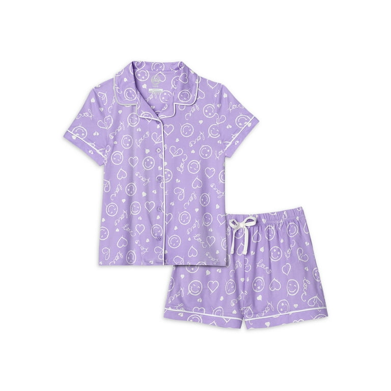 Wonder Nation Girls Button Front Sleep Coat Set Pajama 2 piece