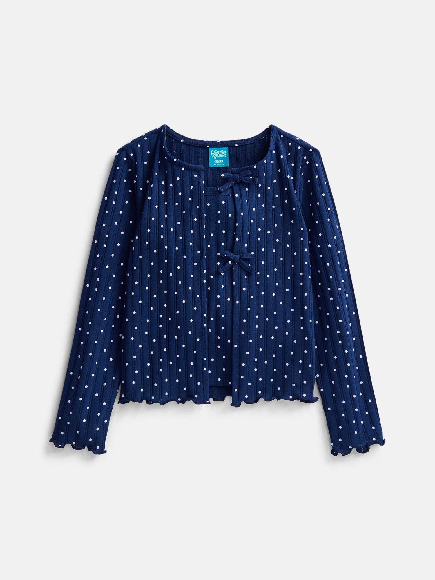 Wonder Nation Girls Ribbed Pointelle Knit Cami and Cardigan Set, Sizes 4-18