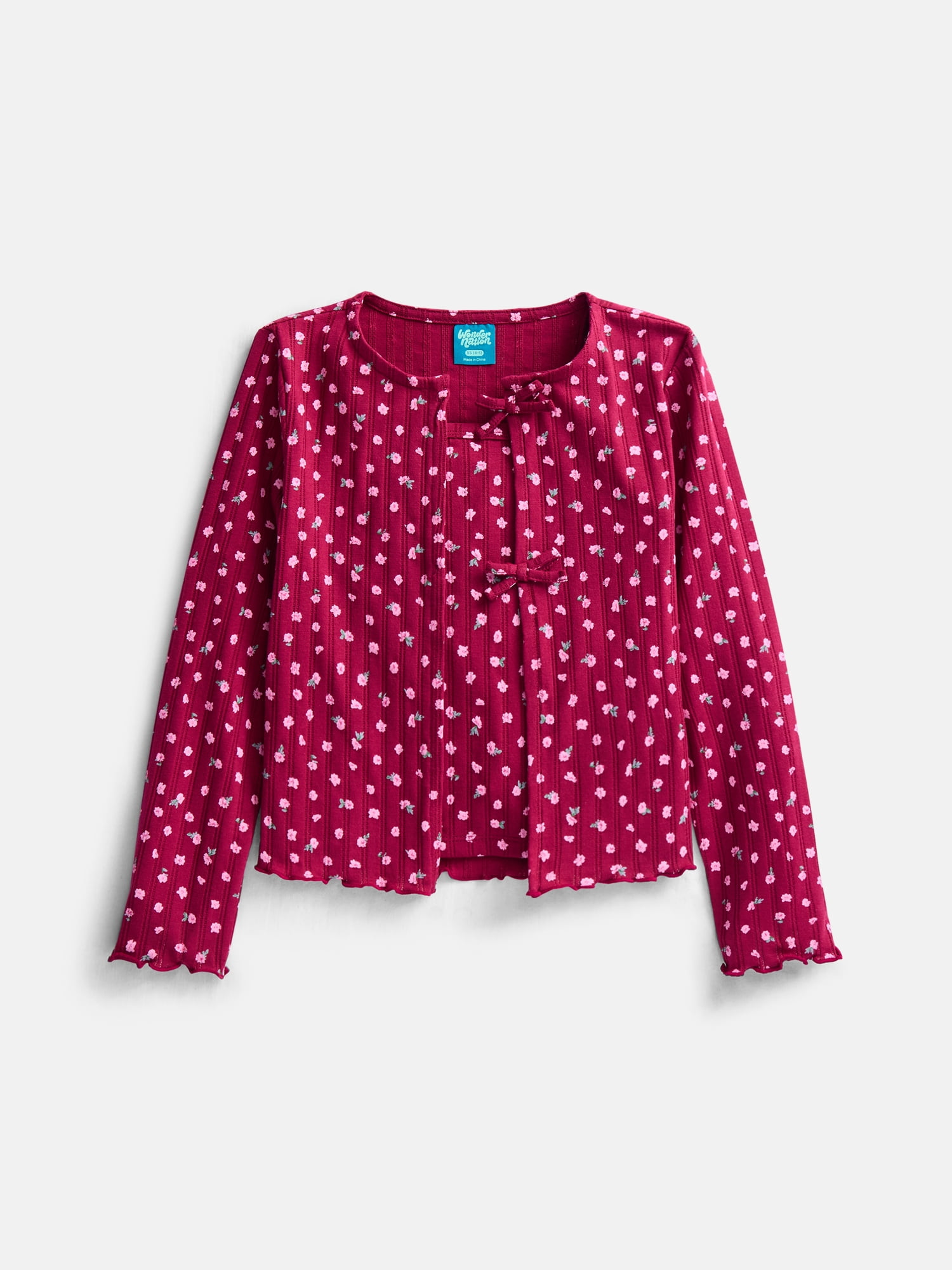 Wonder Nation Girls Ribbed Pointelle Knit Cami and Cardigan Set, Sizes 4-18