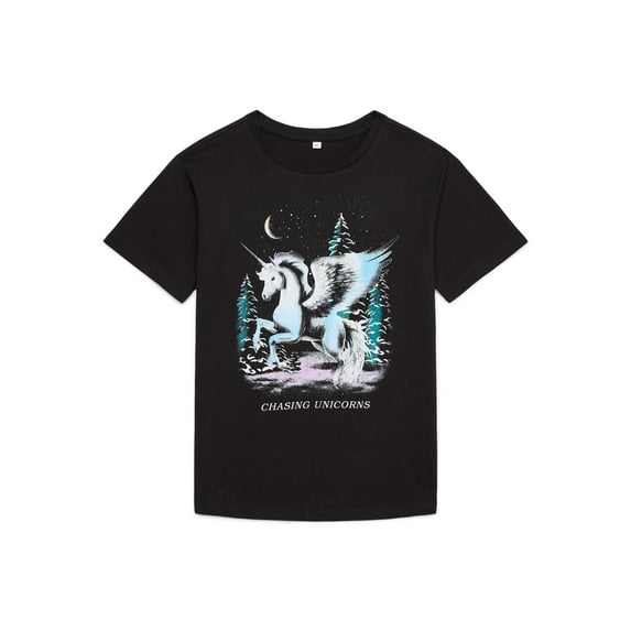 Wonder Nation Girls Chasing Unicorns Graphic Tee with Short Sleeves, Sizes 4-18