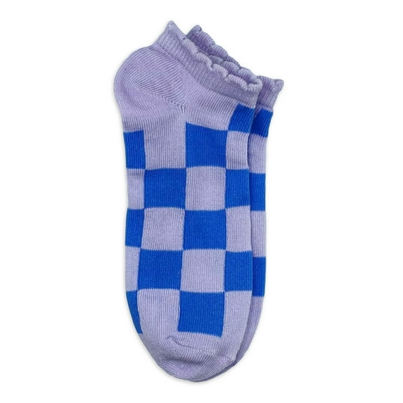 Wonder Nation, Girls Checker No-Show Socks, 1-Pack, Sizes S-L