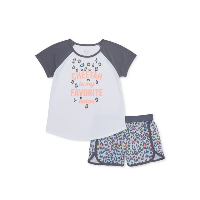 Wonder Nation Girls Cheetah Sleep Shorts Set, 2-Piece