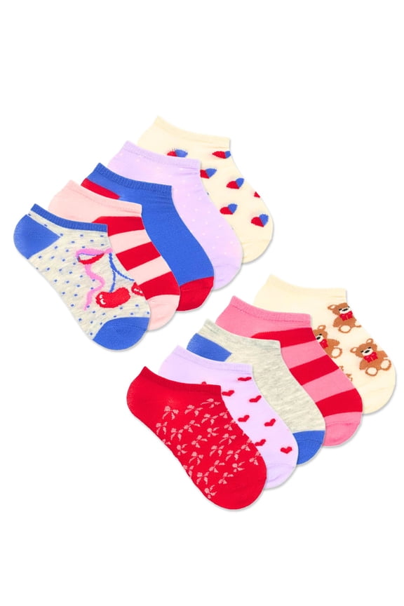 Girls Cherry Bow No-Show Socks, 10-Pack, Sizes S-L
