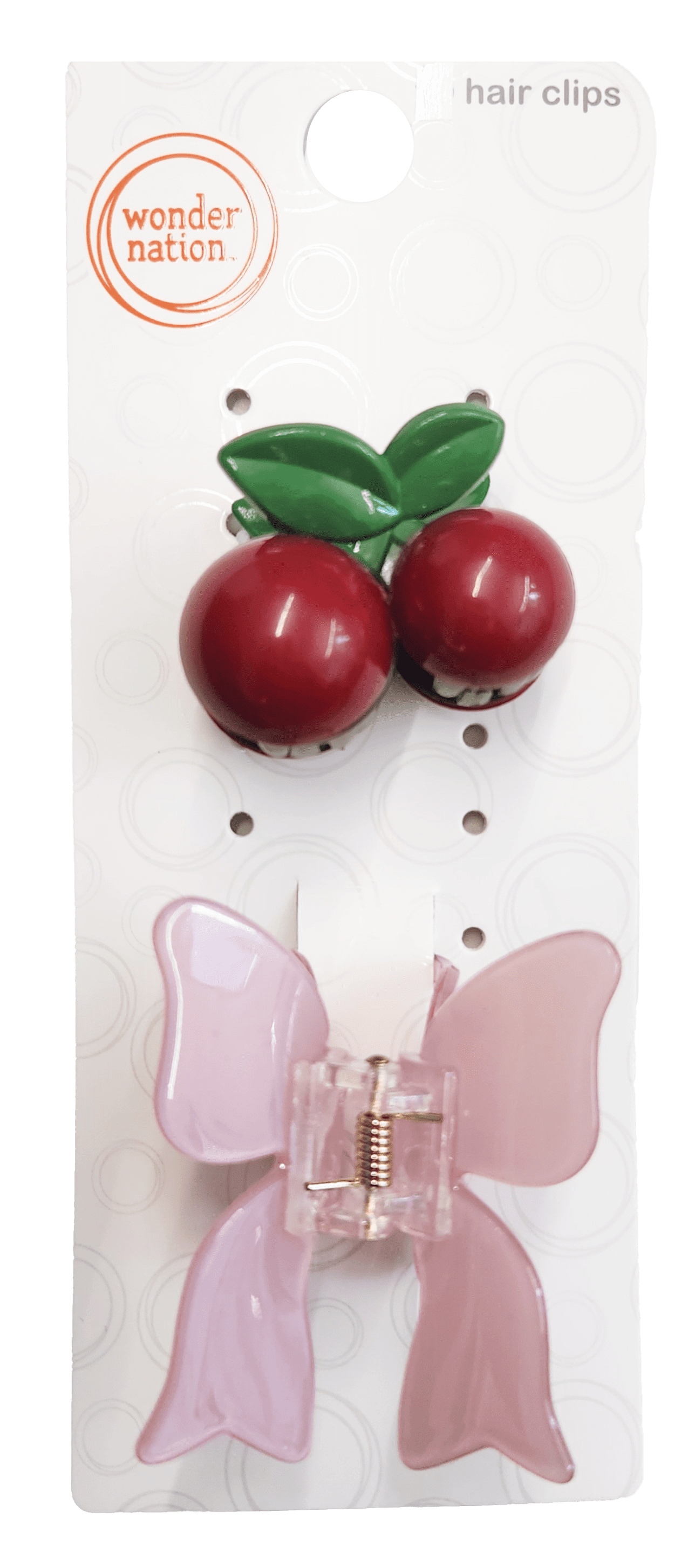 Wonder Nation Girls Cherry and Bow Claw Clips, 2-Piece, Red/Pink