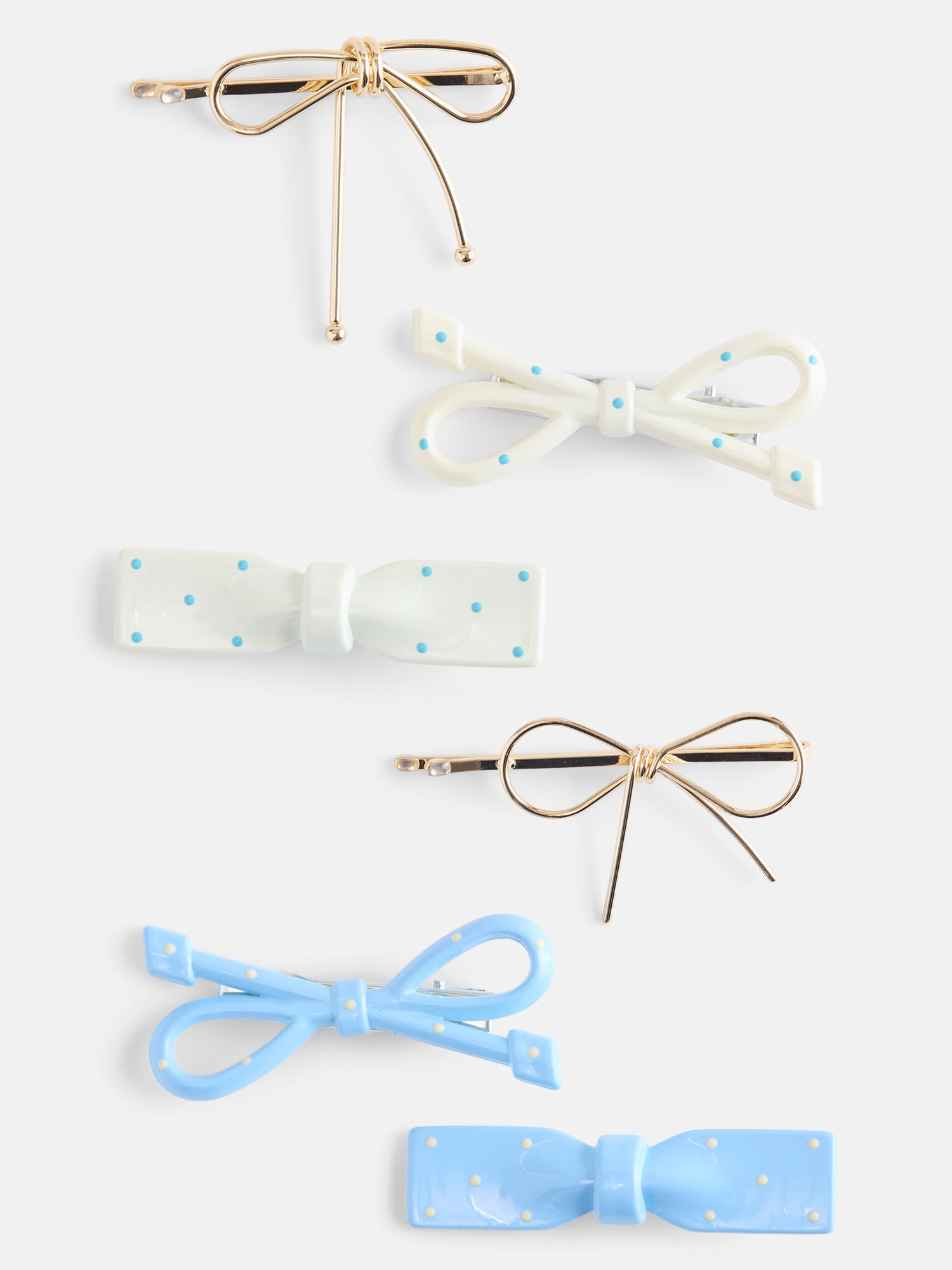 Wonder Nation Girls Clips and Pins Bows, 6-Piece, Multi