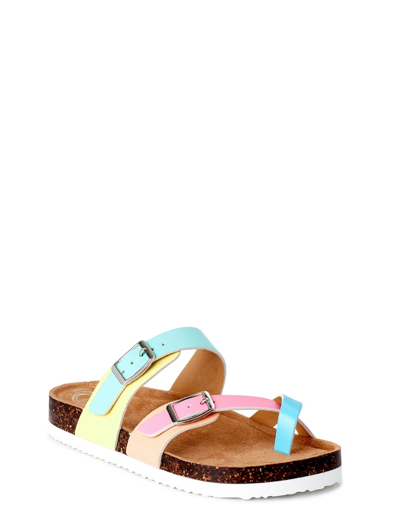 【WONDER WONDER】Slot Ribbed Color Unbalanced Tiered Midi SK Wonder Nation Colorblock Footbed Sandals - Girls Sandals
