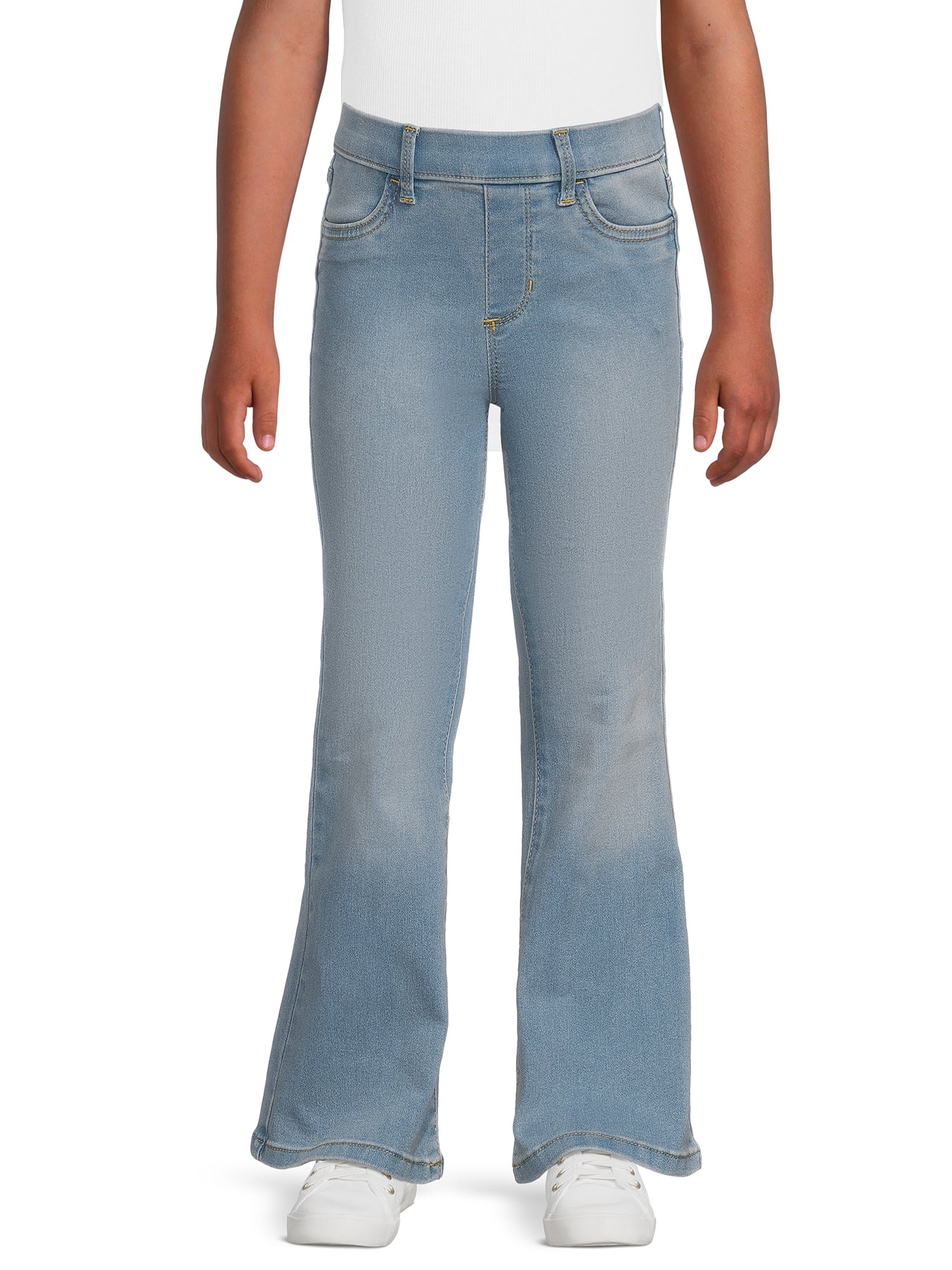 【WONDER WONDER】Tenz blue denim pocket mini one piece Wonder Nation Girl's Core Flare Jegging Jeans, Sizes XS-3XLP