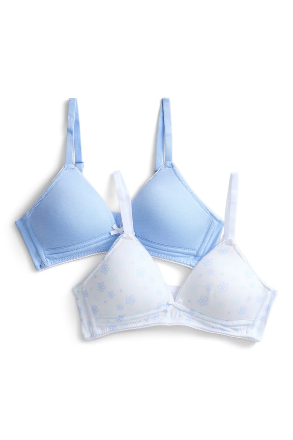 Girls Cotton Blend Molded Cup Bra, 2-Pack, Sizes 30-38